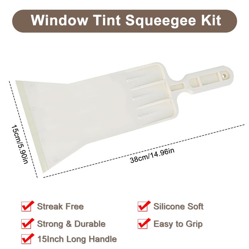 Abnaok Tools Long Handle Auto Bulldozer Squeegee for Window Tint Film Installing Car Vinyl Wraps Window and Glass Cleaning (White) - Image 2
